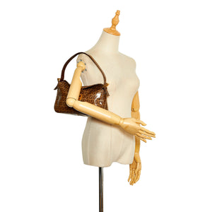Fendi Brown Crystal Zucchino double flap shoulder bag