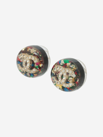 Multicoloured bejewelled CC resin coated earrings Jewellery Chanel 