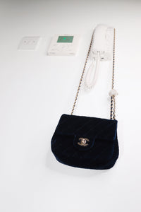 Chanel Blue mini square velvet 2020 Classic gold hardware single flap