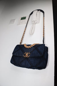 Chanel Blue medium denim quilted gold hardware 19 shoulder bag