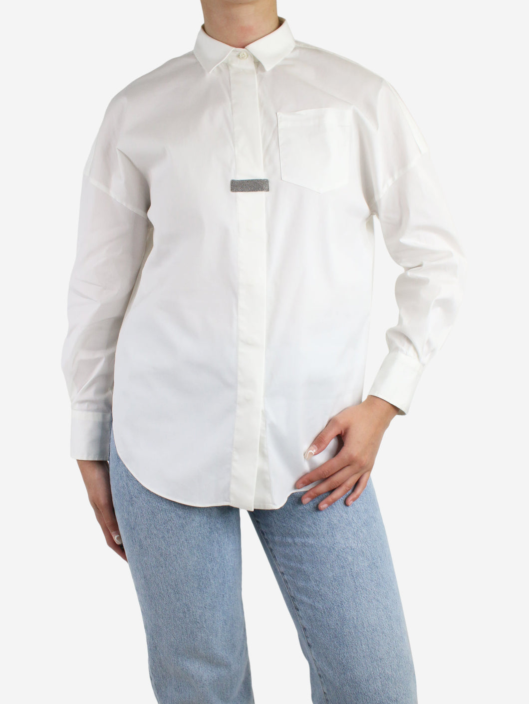 White embellished detail button-up shirt - size S Tops Brunello Cucinelli 