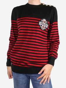 Balmain Red striped logo patch jumper - size M