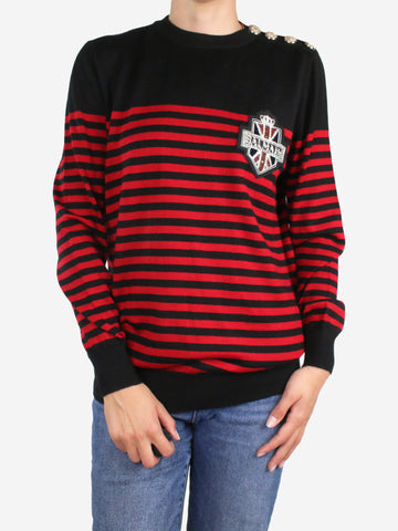 Red striped logo patch jumper - size M Knitwear Balmain 