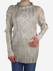 Pleats Please Neutral pleated snake print top - size UK 12