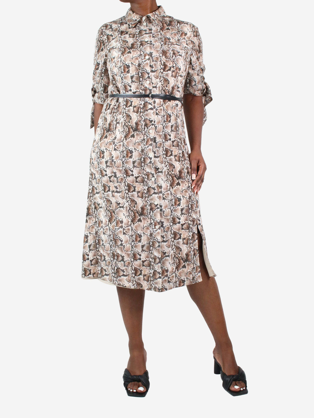 Brown belted snake print silk dress - size 16 Dresses Altuzarra 