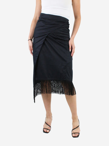 Black fringe-hem wrap midi skirt - size One Size Skirts Panarehi 