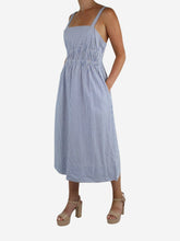Load image into Gallery viewer, Blue striped strappy midi dress - size UK 8 Dresses Club Monaco 
