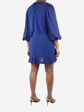 Load image into Gallery viewer, Blue puff-sleeved ruffle-trimmed dress - size US 6 Dresses Halston Heritage 
