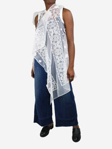 Sacai White sleeveless embroidered net top - size M