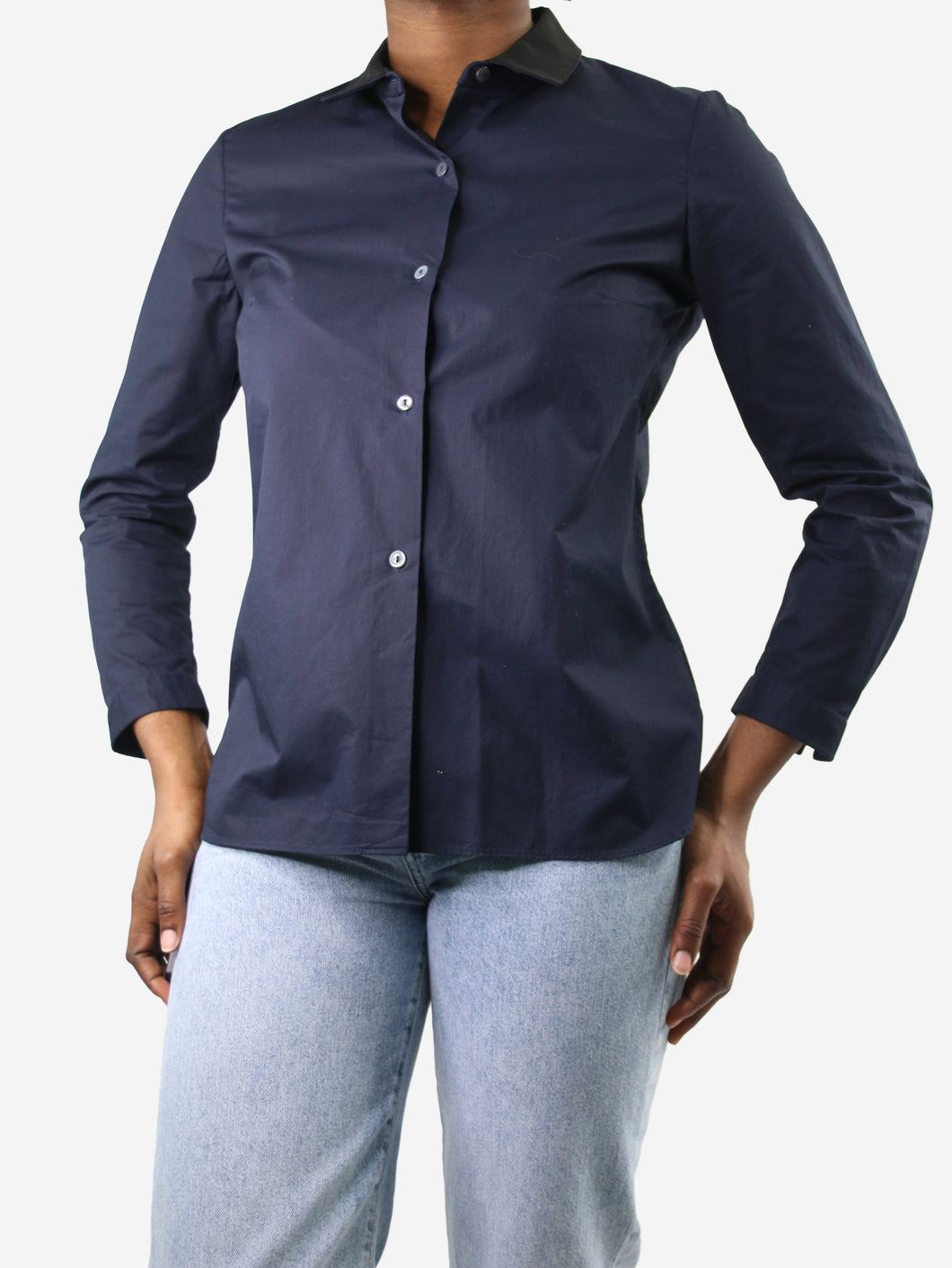 Blue Shirt with black collar - size FR 40 Tops Carven 