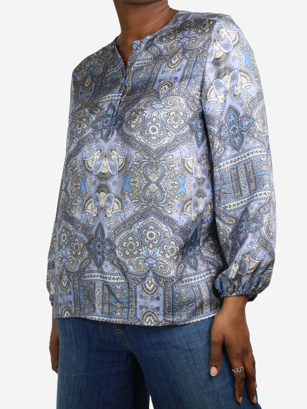 Blue silk printed blouse - size IT 42 Tops Divine Cashmere 