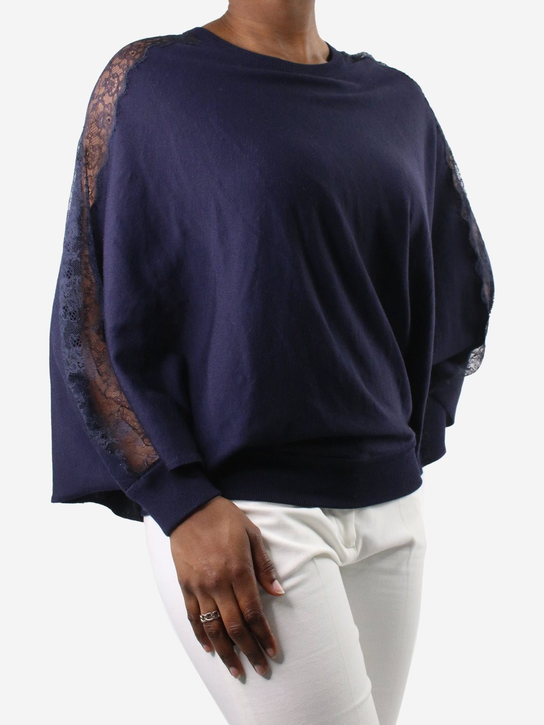 Navy Bat open sleeves jumper with lace details - size M Knitwear Valentino 