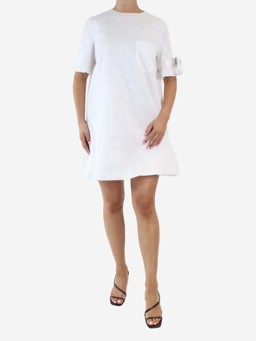 White re-nylon pouch mini dress - size IT 44 Dresses Prada 