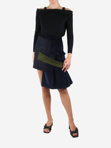 Jacquemus Blue corduroy pleated asymmetric skirt - size FR 36