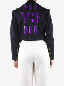Y3 Black metallic logo biker jacket - size S