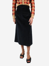 Load image into Gallery viewer, Black velvet A-line midi skirt - size UK 10 Skirts Anna Mason 
