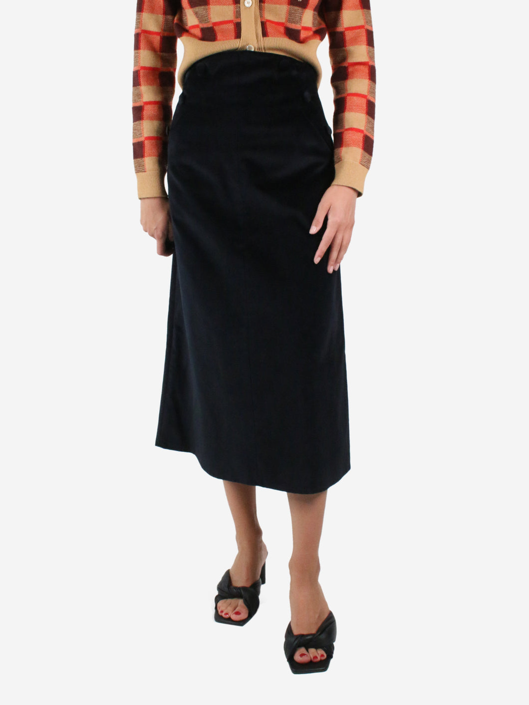 Black velvet A-line midi skirt - size UK 10 Skirts Anna Mason 
