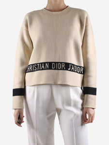 Christian Dior Cream logo printed cashmere jumper - size UK 8