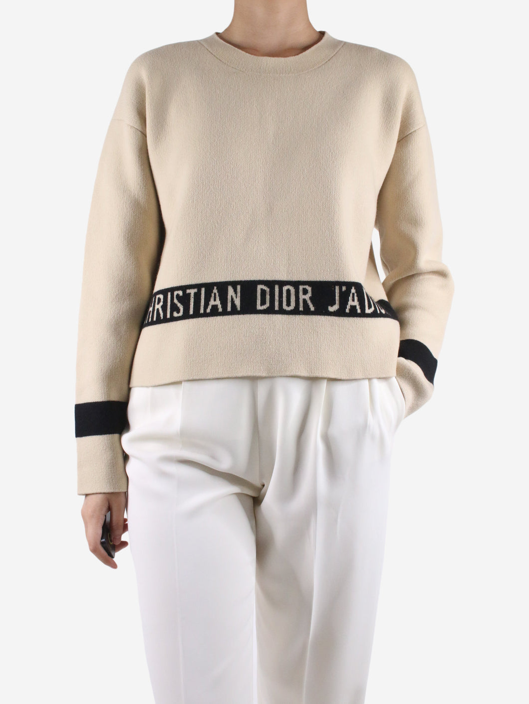 Cream logo printed cashmere jumper - size UK 8 Knitwear Christian Dior 