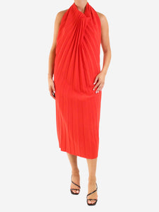 A.W.A.K.E Mode Red crepe pleated halterneck dress - size FR 38