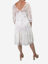 Load image into Gallery viewer, White crochet midi dress - size UK 12 Heels Temperley 
