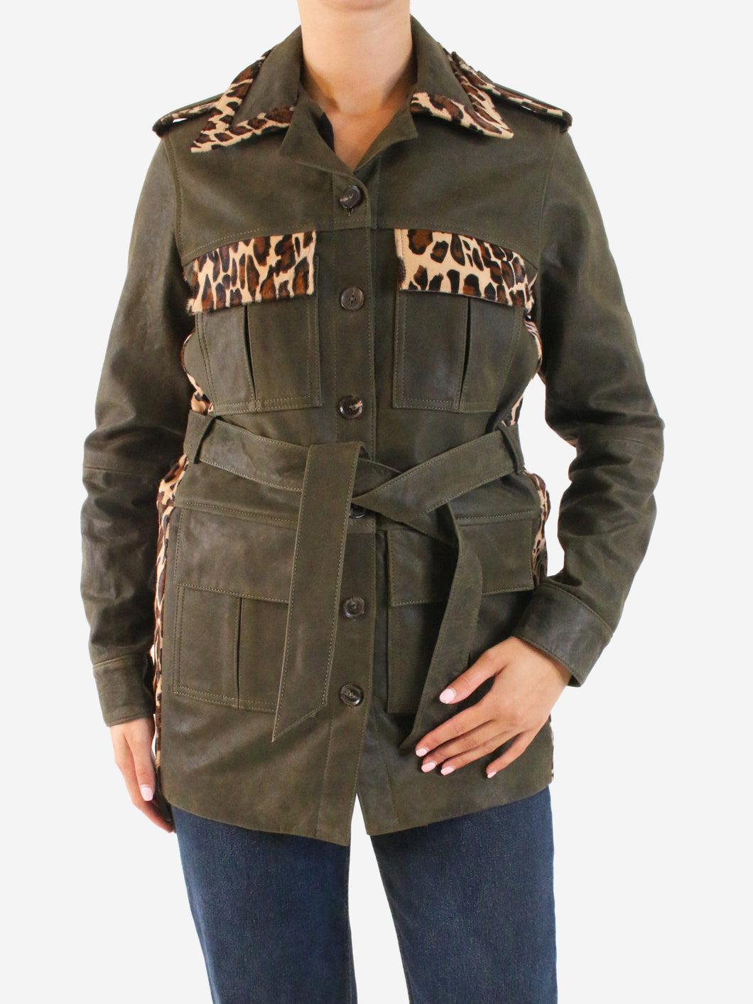 Green leather animal print military jacket - size FR 38 Coats & Jackets Skiim 