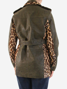 Skiim Green leather animal print military jacket - size FR 38