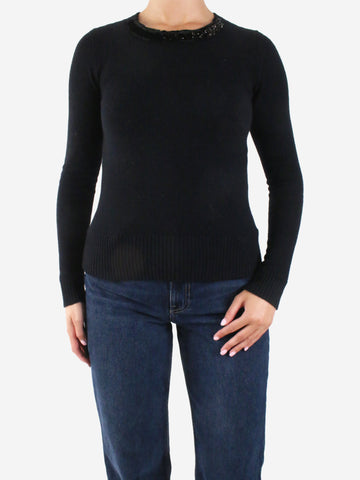 Black bejewelled crewneck sweater - size UK 6 Knitwear Balmain 