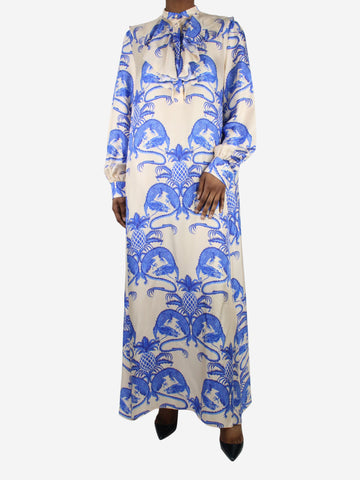 Cream silk dragon printed chiffon maxi dress - size IT 42 Dresses Gucci 