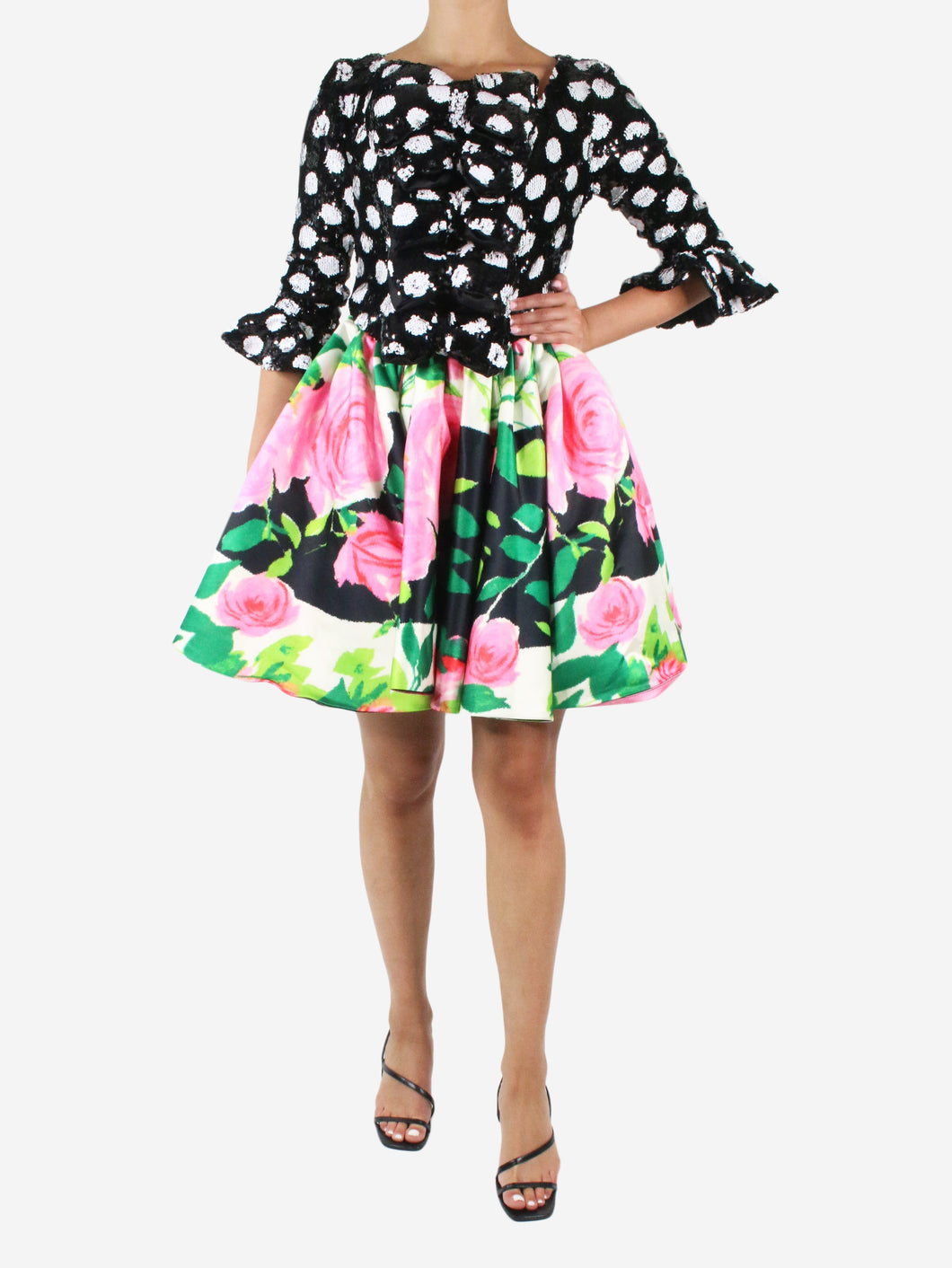 Multicoloured sequin polka dot and floral mini dress - size UK 8 Dresses Richard Quinn 