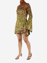 Load image into Gallery viewer, Gold high-neck gradient sequin mini dress - size FR 38 Dresses Halpern 

