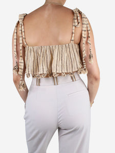Zimmermann Neutral striped ruffled crop top - size Brand size 2