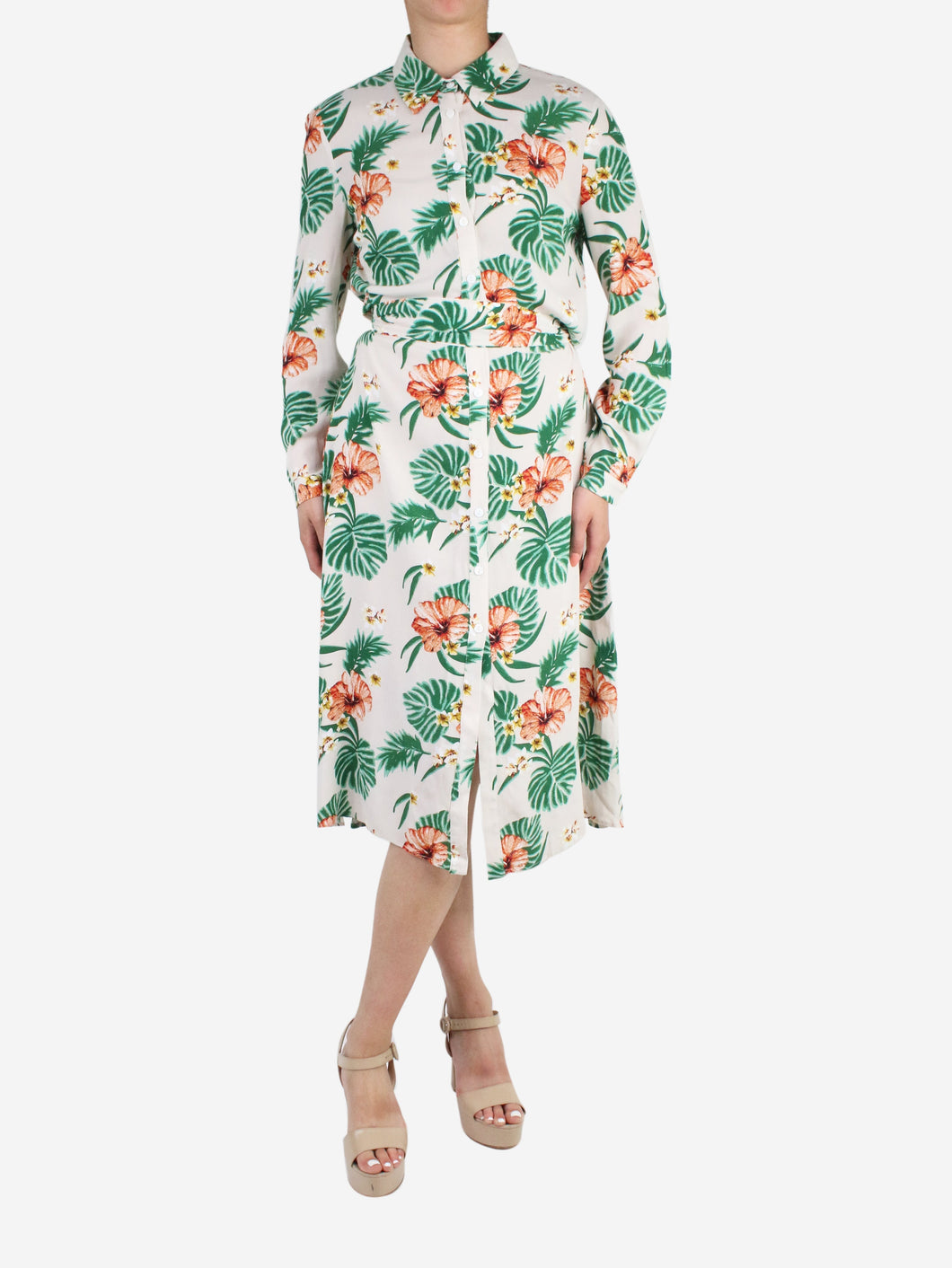Neutral floral button-up midi dress - size US 6 Dresses Amare 