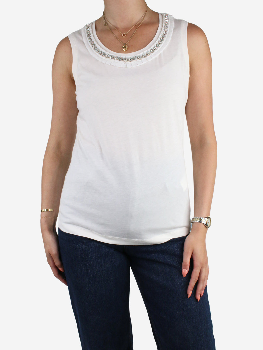 Cream bejewelled neckline sleeveless top - size Brand size 2 Tops Claudie Pierlot 