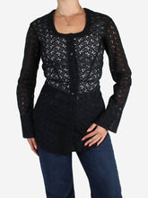 Load image into Gallery viewer, Black floral embroidered button-up top - size UK 6 Tops Alaia 
