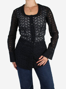 Alaia Black floral embroidered button-up top - size UK 6