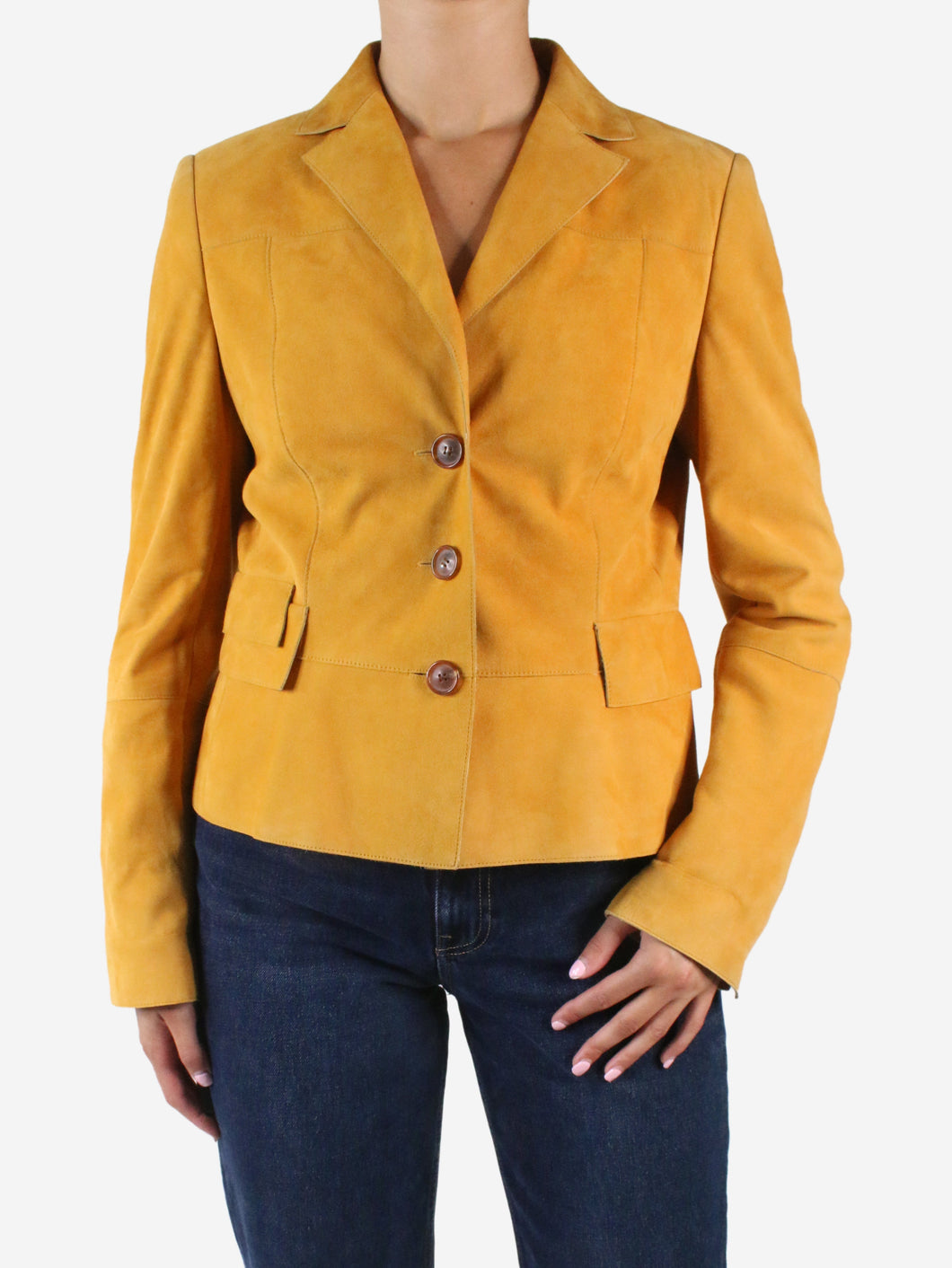 Yellow suede blazer - size US 10 Coats & Jackets Akris 