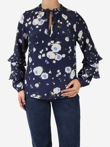 Lily & Lionel Blue floral V-neck blouse - size S