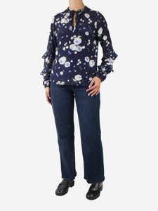 Lily & Lionel Blue floral V-neck blouse - size S
