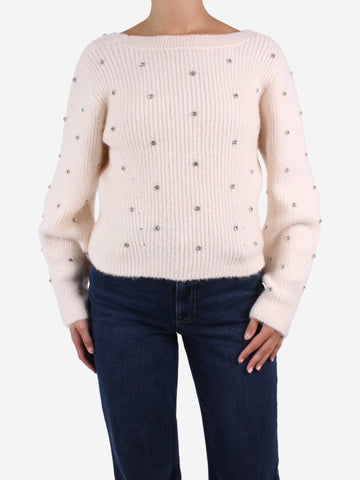 Cream embellished back-twist knit jumper - size M Knitwear Self Portrait 