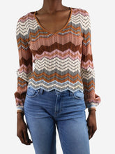 Load image into Gallery viewer, Multi patterned V-neckline knit top - size XS Tops Ronny Kobo 
