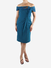 Load image into Gallery viewer, Blue off-the-shoulder midi dress - size UK 10 Dresses Alberta Ferretti 

