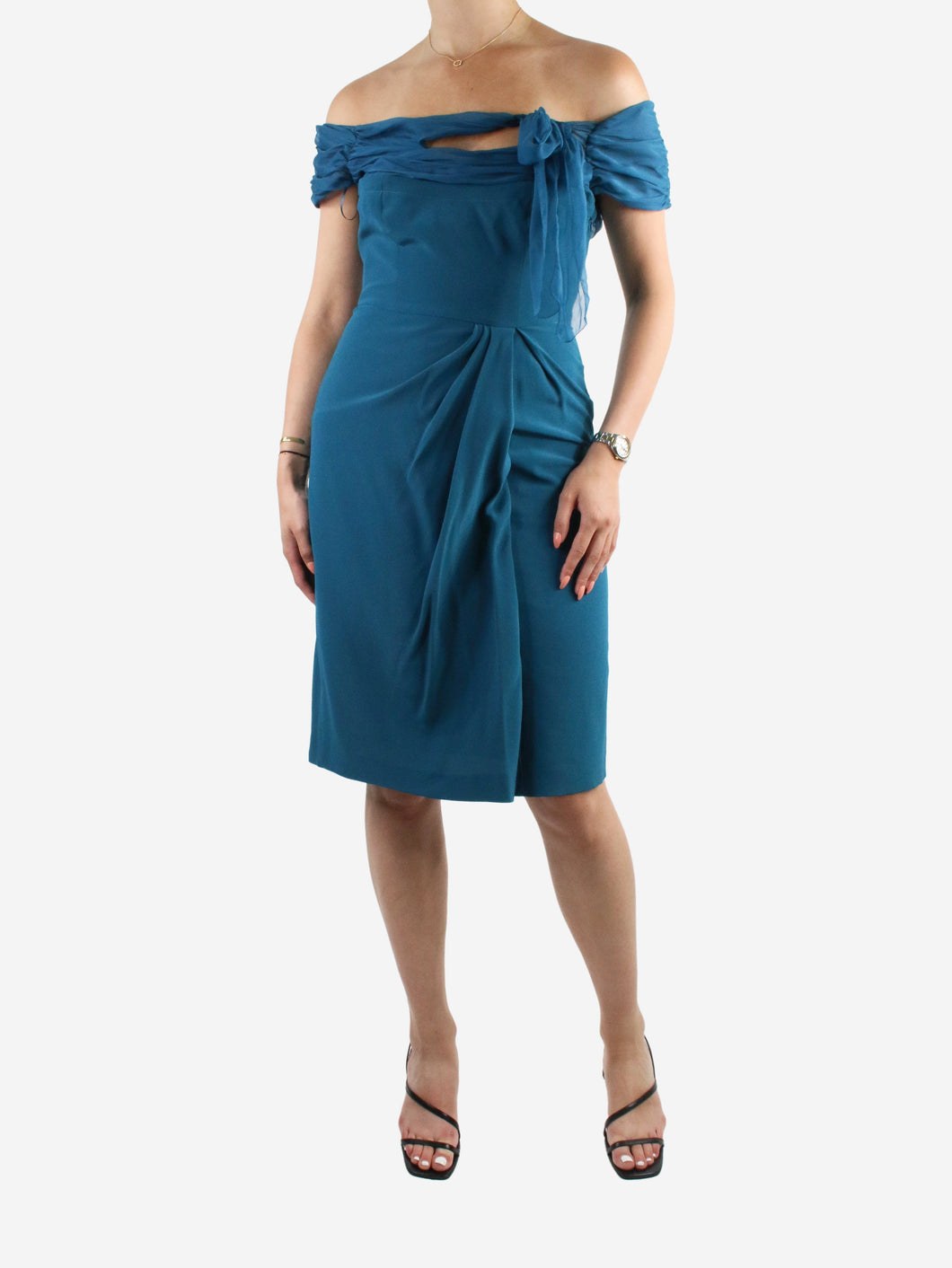 Blue off-the-shoulder midi dress - size UK 10 Dresses Alberta Ferretti 