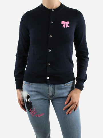 Navy cardigan with pink ribbon detail - size S Knitwear Comme Des Garçons GIRL 