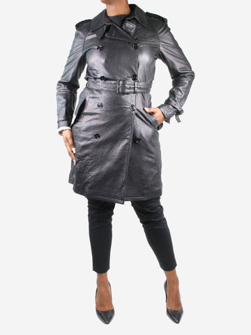 Black button-up leather coat with belt - size UK 12 Coats & Jackets Burberry 