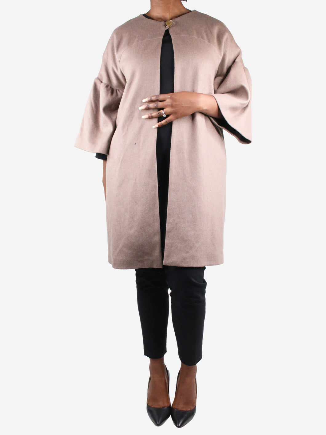Brown flare sleeve single-button coat - size UK 12 Coats & Jackets Erika Tanov 