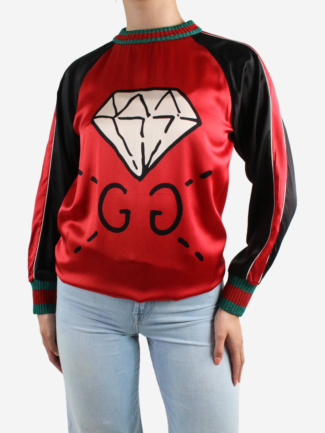 Red GG diamond long-sleeve silk top - size M Tops Gucci 