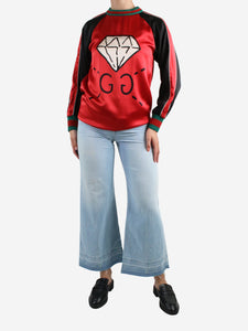 Gucci Red GG diamond long-sleeve silk top - size M
