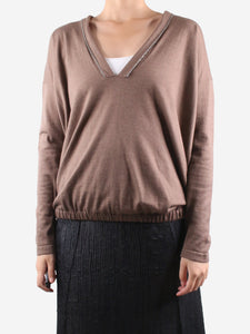 Brunello Cucinelli Brown V-neck knitted top - size M