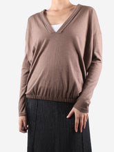 Load image into Gallery viewer, Brown V-neck knitted top - size M Knitwear Brunello Cucinelli 
